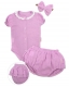 Baby Nellys 3-dielna mušelínová súpravička, body, kraťasky+čelenka GIRL, lila