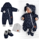 Rastúci teplákový overal pre bábätko, čiapky, topánky, 3D, Nature - jeans pierka, 68/74