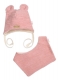 Pletená čepice s bavlněnou podšívkou a šátkem 2v1, Teddy Hand made - rúžová, 80/86